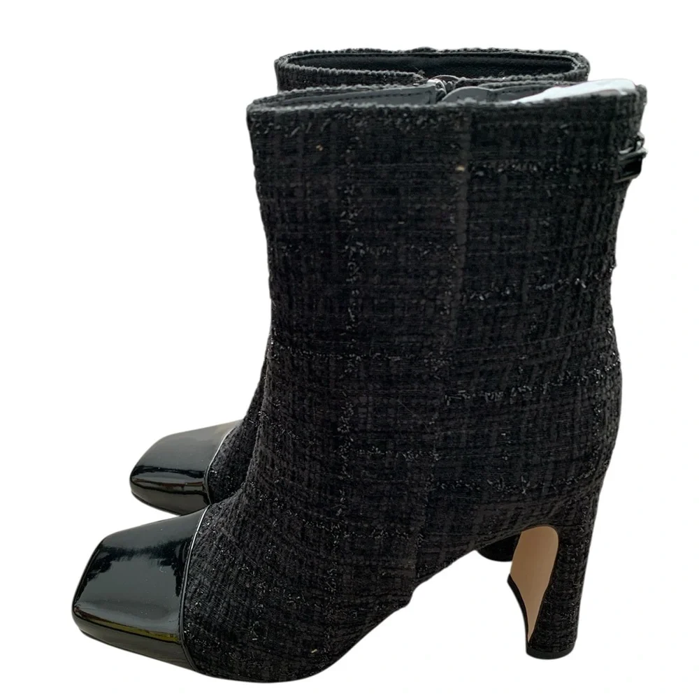 Circus by Sam Edelman Black Sparkly Tweed With Patent Leather Ankle Boots size 6 - Picture 9 of 11